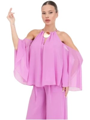 Zdjęcie produktu Różowa Bluzka z Dekoracyjnym Naszyjnikiem Simona Corsellini