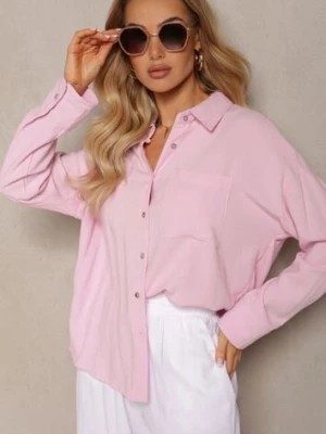 Zdjęcie produktu Różowa Klasyczna Koszula z Wiskozy i Lnu Vistar