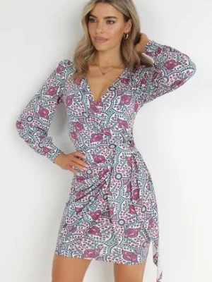 Zdjęcie produktu Różowo-Fioletowa Kopertowa Sukienka z Długim Rękawem Teuila