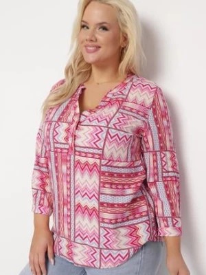 Zdjęcie produktu Różowa Koszula z Etnicznym Wzorem i Rękawami 3/4 Ithnoria