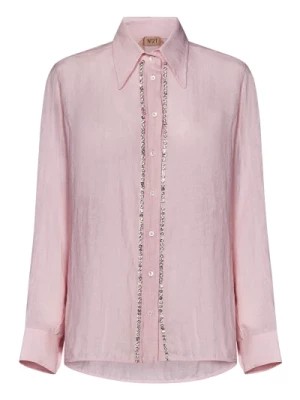 Zdjęcie produktu Różowa Koszula z Lnu z Ozdobnymi Kryształkami N21