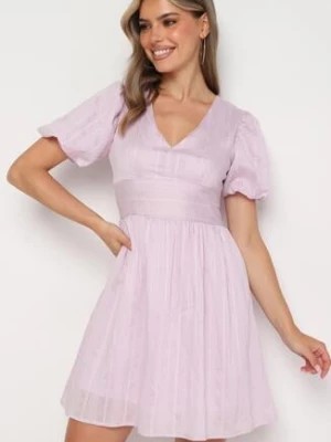 Zdjęcie produktu Różowa Rozkloszowana Sukienka z Bawełną z Bufiastymi Rękawami Zapinana na Suwak Galfea