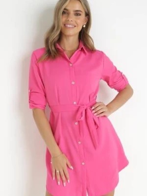 Zdjęcie produktu Różowa Sukienka Koszulowa z Wiązanym Paskiem Dekitte