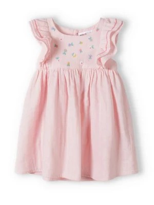 Zdjęcie produktu Różowa sukienka niemowlęca bawełniana z krótkim rękawem Minoti