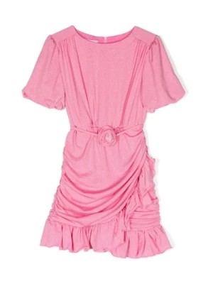 Zdjęcie produktu Różowa Sukienka z Brokatem i Falbaną Blumarine