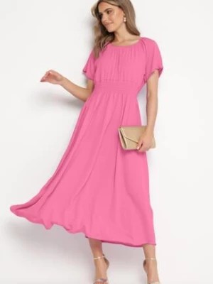 Zdjęcie produktu Różowa Sukienka z Krótkim Rękawem i Gumką w Pasie Oilleria