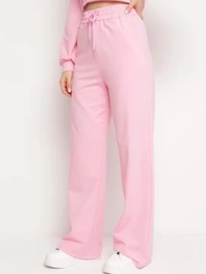 Zdjęcie produktu Różowe Bawełniane Spodnie Dresowe z Szerokimi Nogawkami Alfira