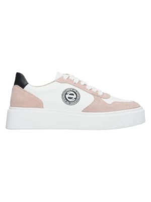 Zdjęcie produktu Różowe Białe Skórzane Welurowe Sneakersy Estro