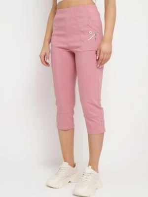 Zdjęcie produktu Różowe Spodnie 3/4 z Elastyczną Gumką w Pasie i Suwakami Leazira