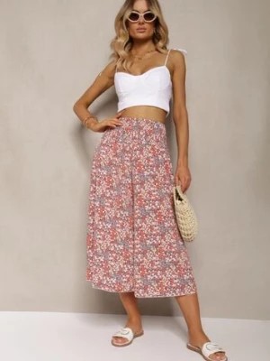 Zdjęcie produktu Różowe Szerokie Spodnie Culotte High Waist z Gumką w Talii Vikiisona