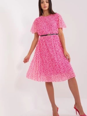 Zdjęcie produktu Różowo-biała rozkloszowana sukienka damska w kropki Italy Moda