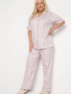 Zdjęcie produktu Różowo-Biały Bawełniany Komplet Piżamowy Koszula z Guzikami i Spodnie Lirvena