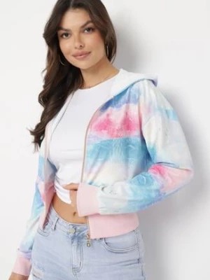 Zdjęcie produktu Różowo-Niebieska Bluza z Kapturem Szerokim Ściągaczem i Wzorem Tie-Dye Alreica