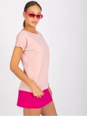 Zdjęcie produktu Różowy t-shirt damski z dekoltem na plecach BASIC FEEL GOOD