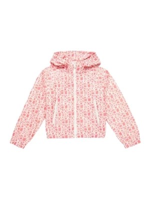 Zdjęcie produktu Różowy wiatroszczelny płaszcz dziecięcy z nadrukiem logo Moncler