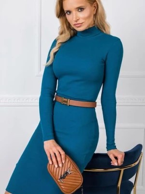 Zdjęcie produktu RUE PARIS Morska dopasowana sukienka z golfem - niebieska