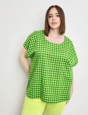 Zdjęcie produktu SAMOON Damski Bluzka w kratkę 68cm krótkie Okrągły Zielony W kratę