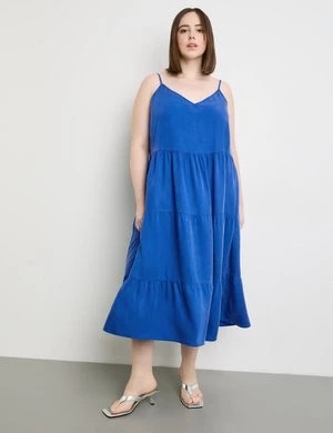 Zdjęcie produktu SAMOON Damski Letnia sukienka z lyocellu TENCEL™ Bez rękawów w serek Niebieski Jednokolorowy