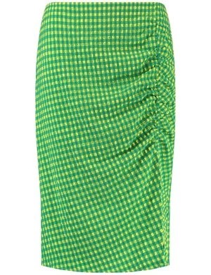 Zdjęcie produktu SAMOON Damski Spódnica midi z marszczeniem i rozcięciem 72cm Zielony W kratę