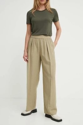 Zdjęcie produktu Samsoe Samsoe spodnie z domieszką lnu SAJULIA kolor zielony proste high waist F24200098