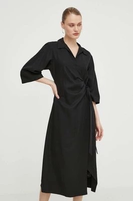 Zdjęcie produktu Samsoe Samsoe sukienka z domieszką lnu SAHANI kolor czarny midi rozkloszowana F24100086
