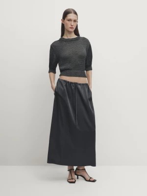 Zdjęcie produktu Satynowa Spódnica Średniej Długości - Szary - - Massimo Dutti - Kobieta
