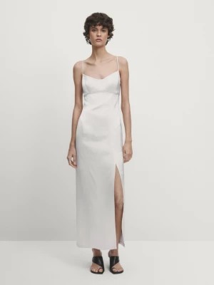 Zdjęcie produktu Satynowa Sukienka Na Ramiączkach − Studio - Szary Perłowy - - Massimo Dutti - Kobieta