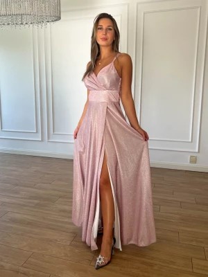 Zdjęcie produktu Scarlet2 różowa sukienka brokatowa rozkloszowana długa PERFE