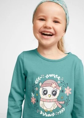 Zdjęcie produktu Shirt dziewczęcy z długim rękawem + spódniczka + legginsy + opaska do włosów (4 części) bonprix