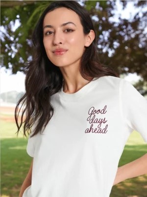 Zdjęcie produktu Sinsay - Koszulka z haftem - kremowy