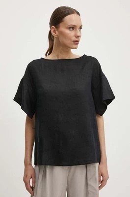 Zdjęcie produktu Sisley bluzka lniana kolor czarny gładka