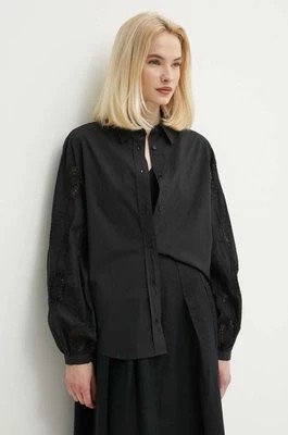 Zdjęcie produktu Sisley koszula bawełniana damska kolor czarny relaxed z kołnierzykiem klasycznym