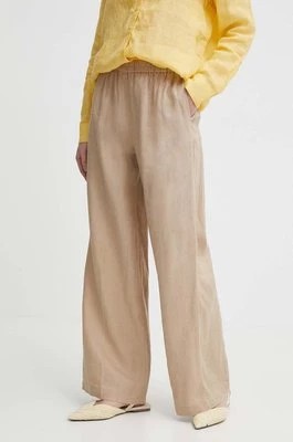Zdjęcie produktu Sisley spodnie lniane kolor beżowy szerokie high waist