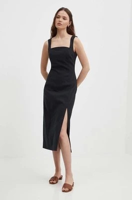 Zdjęcie produktu Sisley sukienka lniana kolor czarny midi prosta