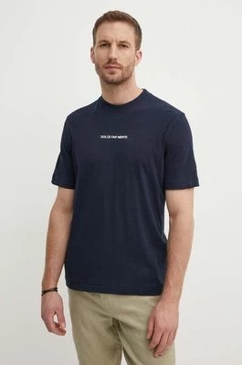 Zdjęcie produktu Sisley t-shirt bawełniany męski kolor granatowy z nadrukiem