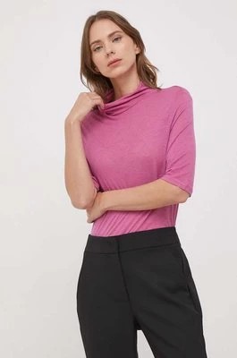 Zdjęcie produktu Sisley t-shirt z domieszką wełny kolor różowy z półgolfem