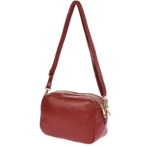 Zdjęcie produktu Skórzana damska torebka listonoszka bordo dwukomorowa pojemna na pasku czerwony Merg