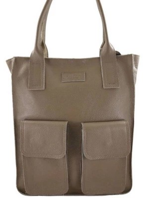 Zdjęcie produktu Skórzana włoska torby shopper bag do pracy - beżowa ciemna Merg