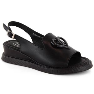 Zdjęcie produktu Skórzane sandały damskie na koturnie czarne Filippo DS6069