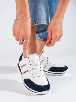 Zdjęcie produktu Skórzane sneakersy damskie na platformie białe Shelvt