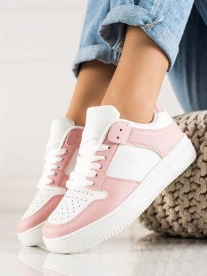 Zdjęcie produktu Sneakersy damskie białe z różowymi dodatkami Shelvt