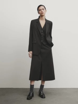 Zdjęcie produktu Spódnica Średniej Długości Z Rozcięciami O Kroju Tailored Fit - Antracytowy - - Massimo Dutti - Kobieta