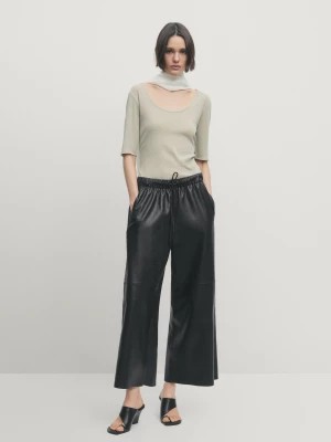 Zdjęcie produktu Spodnie Culotte Ze Skóry Nappa - Czarny - - Massimo Dutti - Kobieta