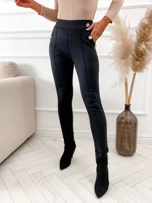 Zdjęcie produktu Spodnie czarne materiałowe dopasowane ze złotymi guzikami i przeszyciami Gari PERFE