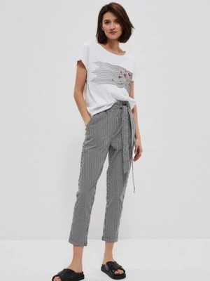 Zdjęcie produktu Spodnie damskie z ozdobnym wiązaniem szare Moodo