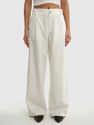 Zdjęcie produktu Spodnie damskie z szeroką nogawką z dodatkiem lnu białe Malu 101 BIG STAR