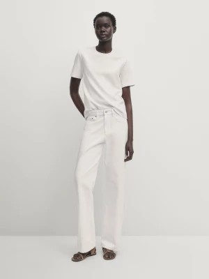 Zdjęcie produktu Spodnie Jeansowe Full Length Wide Leg Ze Średnim Stanem - Biały - - Massimo Dutti - Kobieta