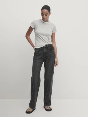 Zdjęcie produktu Spodnie Jeansowe Full Length Wide Leg Ze Średnim Stanem - Czarny - - Massimo Dutti - Kobieta