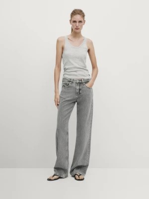 Zdjęcie produktu Spodnie Jeansowe Full Length Z Szerokimi Nogawkami I Średnim Stanem - Szary - - Massimo Dutti - Kobieta