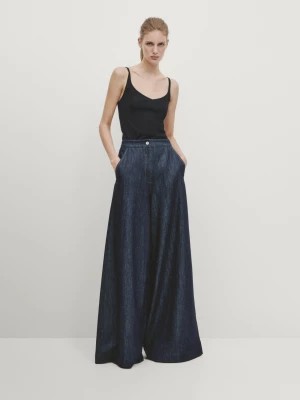 Zdjęcie produktu Spodnie Jeansowe Wide Leg Z Wysokim Stanem - Niebieskie - - Massimo Dutti - Kobieta